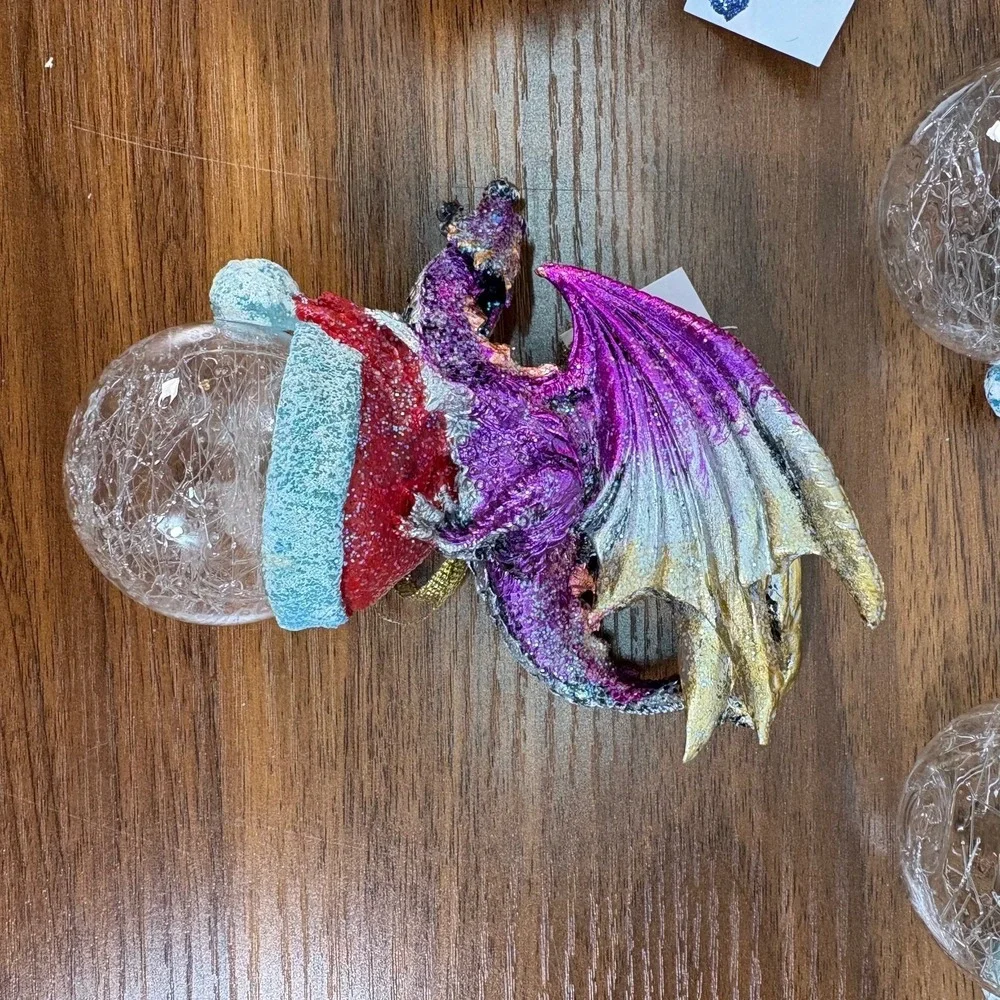 Mystical Dragons Holiday Ornaments on Crystal Ball and Resin Dragons‎ Lot of 7